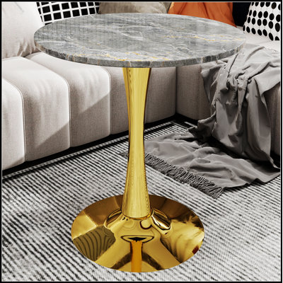 Mid-Century Modern Round Marble-Like Coffee Table, Compact and Stylish for Small to Large Living Spaces