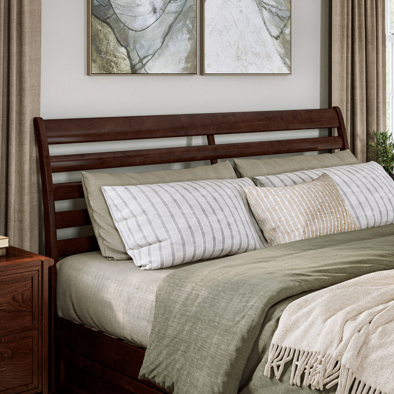 Ashmun Solid Wood Sleigh Slat Panel Headboard, Walnut, King