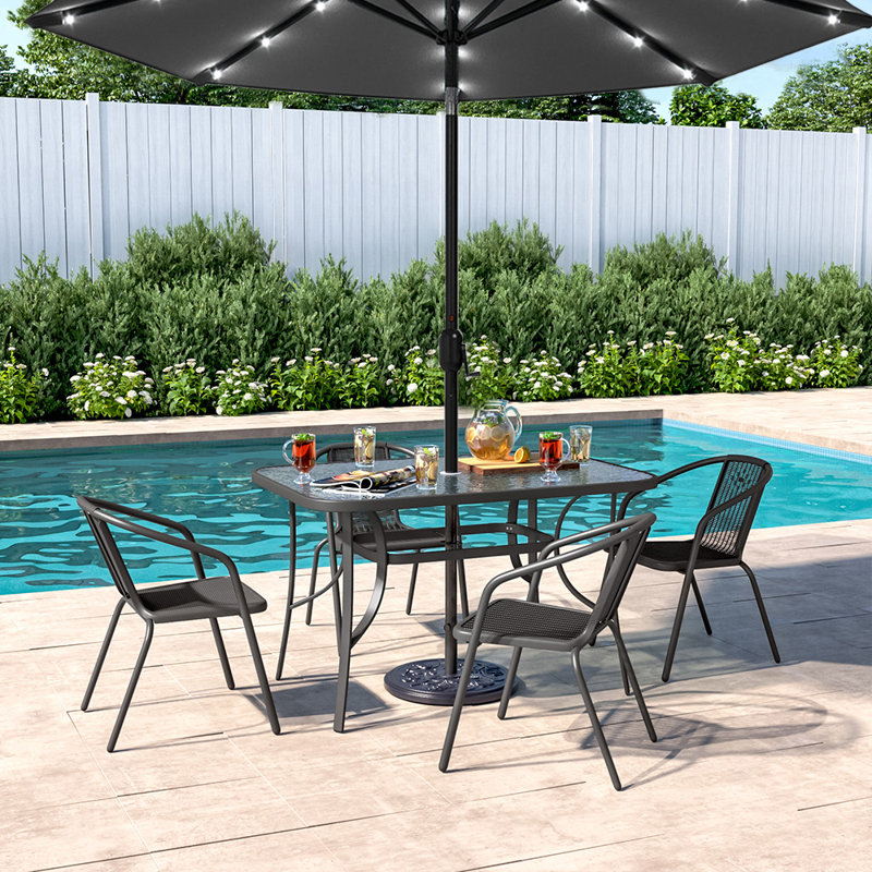 Dhaka 4 - Person Patio Dining Set Rectangular Table, Black
