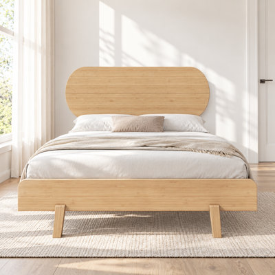 Lit plateforme en bambou (taille standard) avec tête de lit ronde et pied de lit bas, cadre de lit robuste en bambou massif avec lattes de soutien et rangement sous le lit