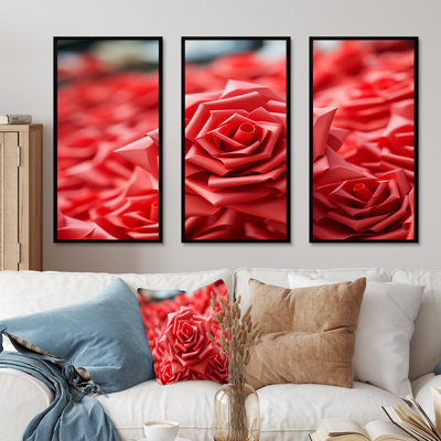 Red Floral Rhythmic Radiance - art mural géométrique