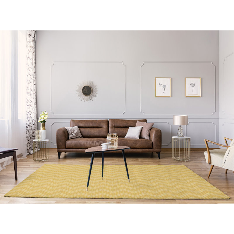 Tapis jaune citron à main culbuté, Rectangle 8 pi x 10 pi