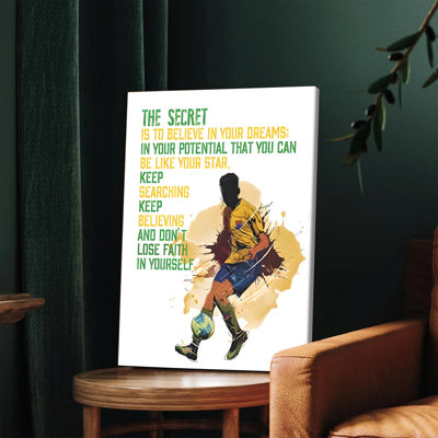 1PC Wall Arts Posters Framed, Inspirational Soccer Decor Canvas Wall Art with Motivational Quote The Secret is to Believe in Your Dreams for Bedroom Living Room Office Gym Sports Fan Gift Modern Home Decoration Prints