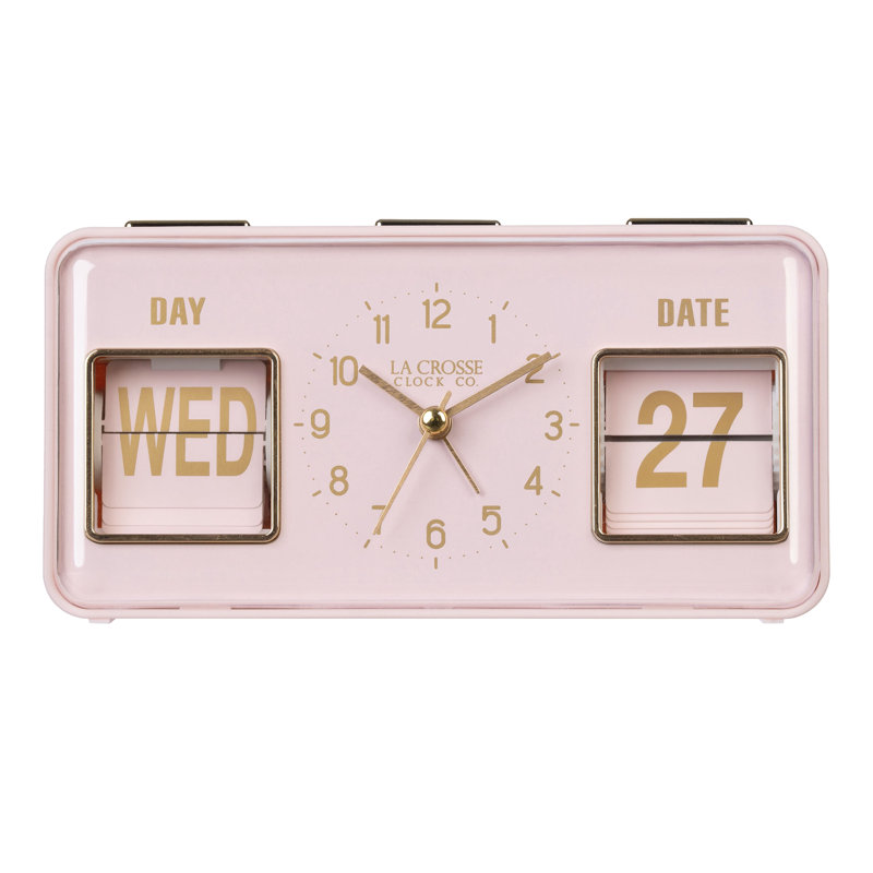 Daily Flip Tabletop Alarm Clock with Calendar, Pink