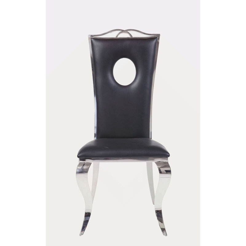 Chaise d'appoint en cuir synthétique noir et acier inoxydable (ensemble de 2)