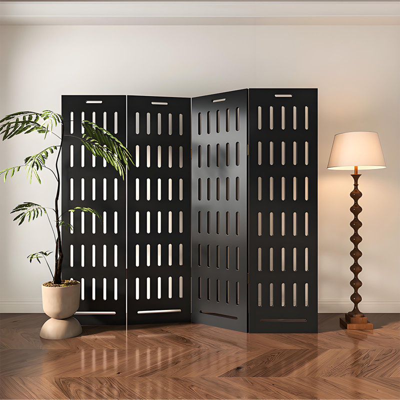 Paravent classique en bois pliant, Noir, noir, noir, noir, H 70,87 po x l 70,87 po x P 1,57 po