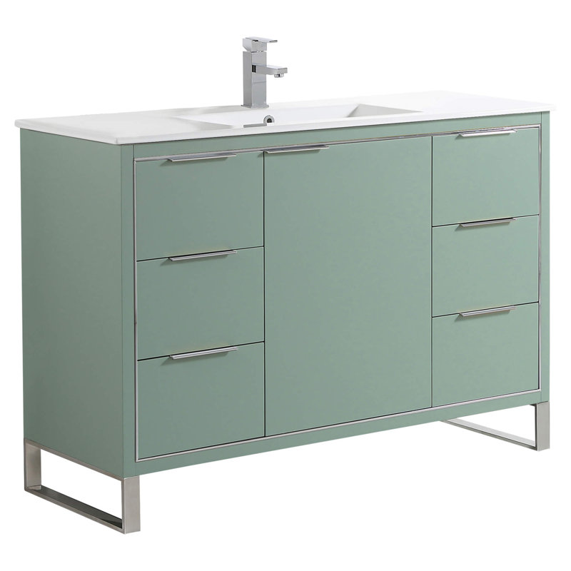 48" Single Bathroom Vanity Set, Chrome, Mint Green