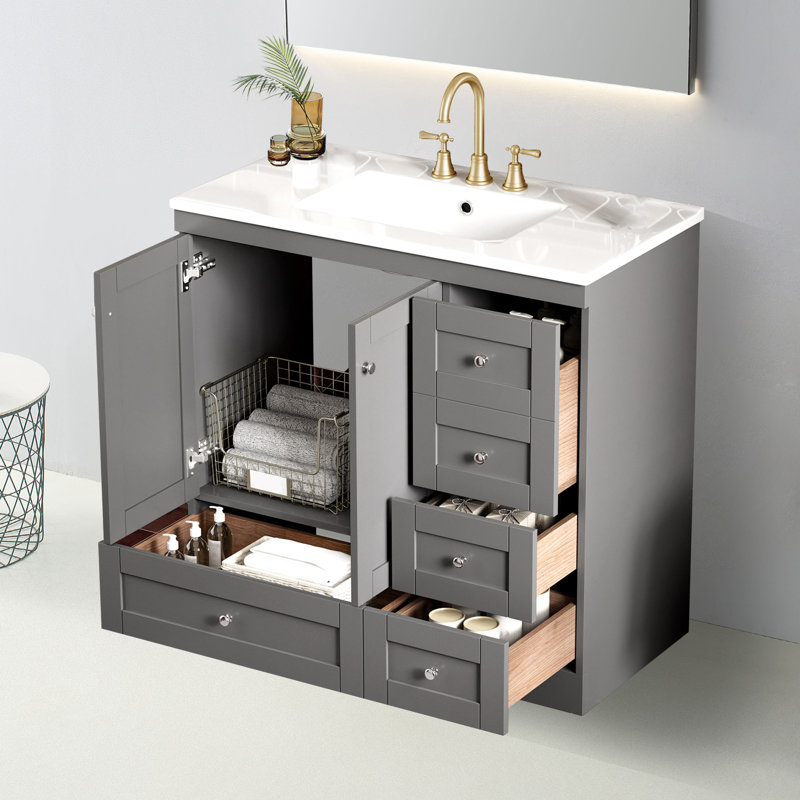 Meuble-lavabo 36 po avec lavabo en céramique, Gris