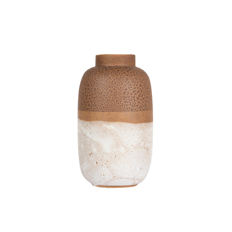 WHITE BROWN CERAMIC VASE, overall height- 34cm