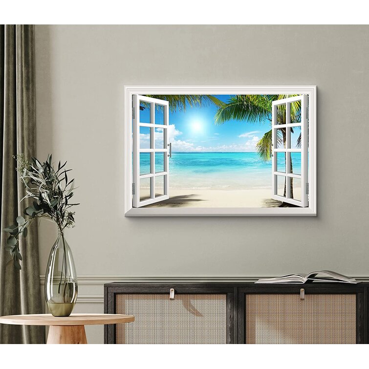IDEA4WALL Window Scenery Landscape Of Green Palm Beach On Canvas Print   Reviews Wayfair Canada
