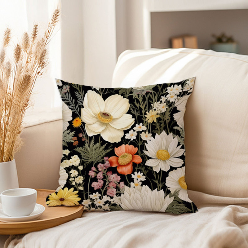Floral Pillow Cover, 16"H x 16"W