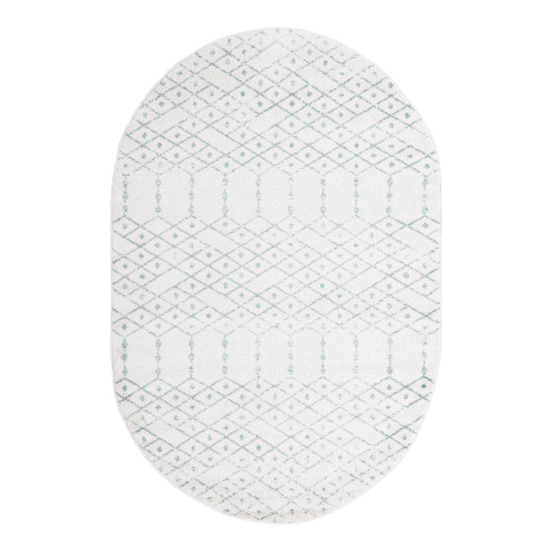 Tapis ivoire à motif géométrique ivoire d'Igon, Ovale 5 pi 3 po x 8 pi
