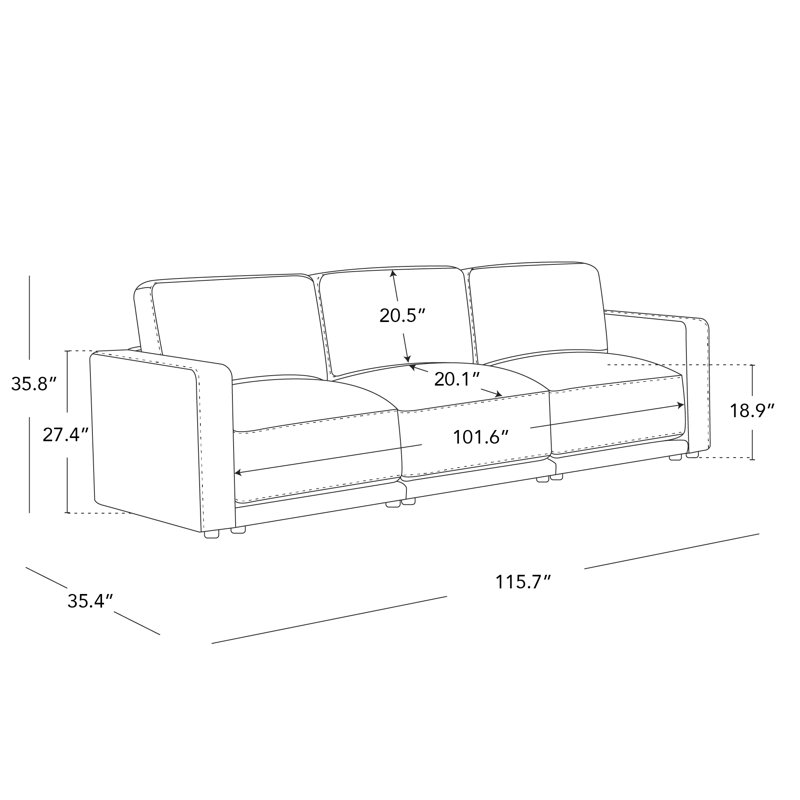 Libbna 115.7" Italian Design Linen Upholstered Sofa, Cream
