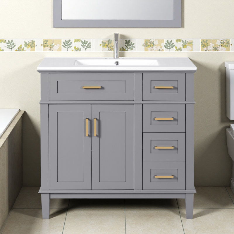 Meuble-lavabo 36 po avec lavabo et tiroirs 36 po, Gris
