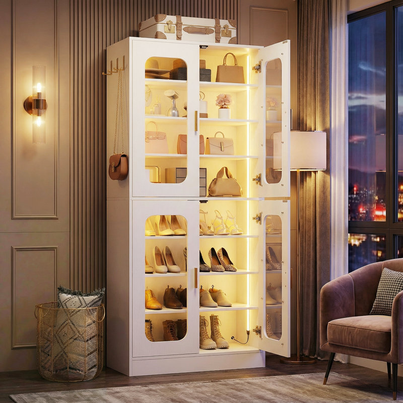 Armoire à chaussures à 8 niveaux avec éclairage DEL et tablettes réglables, Gris