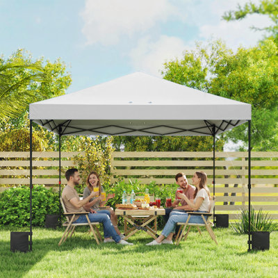 10 x 10 ft Pop Up Canopy Tent with One Push Setup, Easy Setup Outdoor Portable Instant Canopy Shelter with Wheeled Carry Bag, Sandbags, Adjustable Height for Parties, Events, White