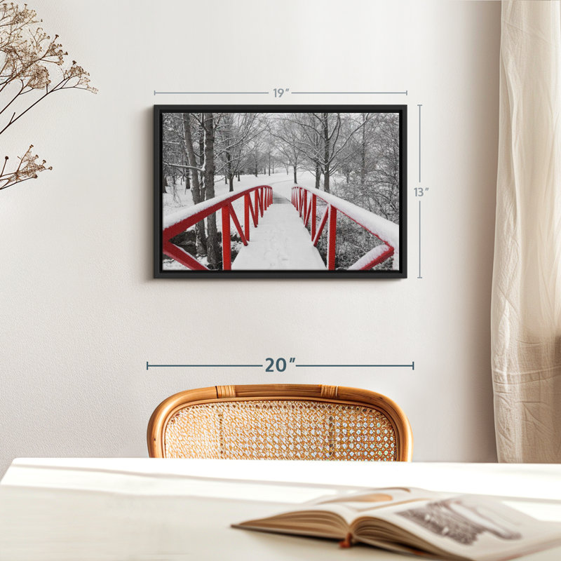 Impression sur toile rouge avec neige, H 13 po x l 19 po