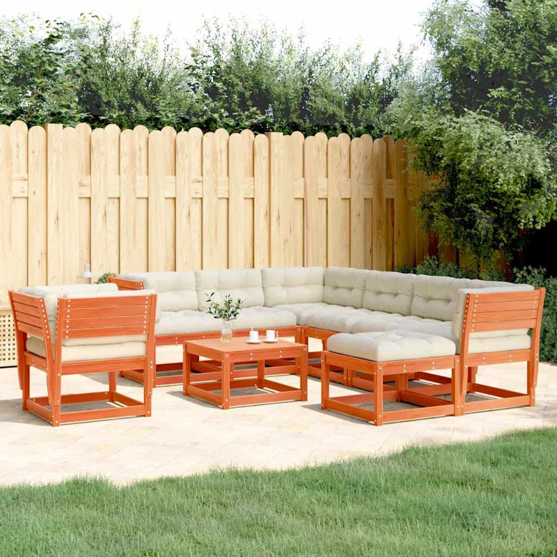 273 cm W Patio Sofa with Cushions, White, Wax Brown