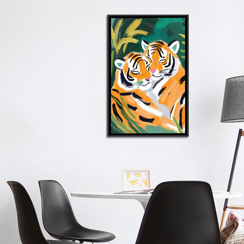 Tigers In Love by Ohkimiko - Gallery-Wrapped Canvas Giclée on Canvas, 101.6 cm H x  66.04 cm W  x  4.445 cm D, Black
