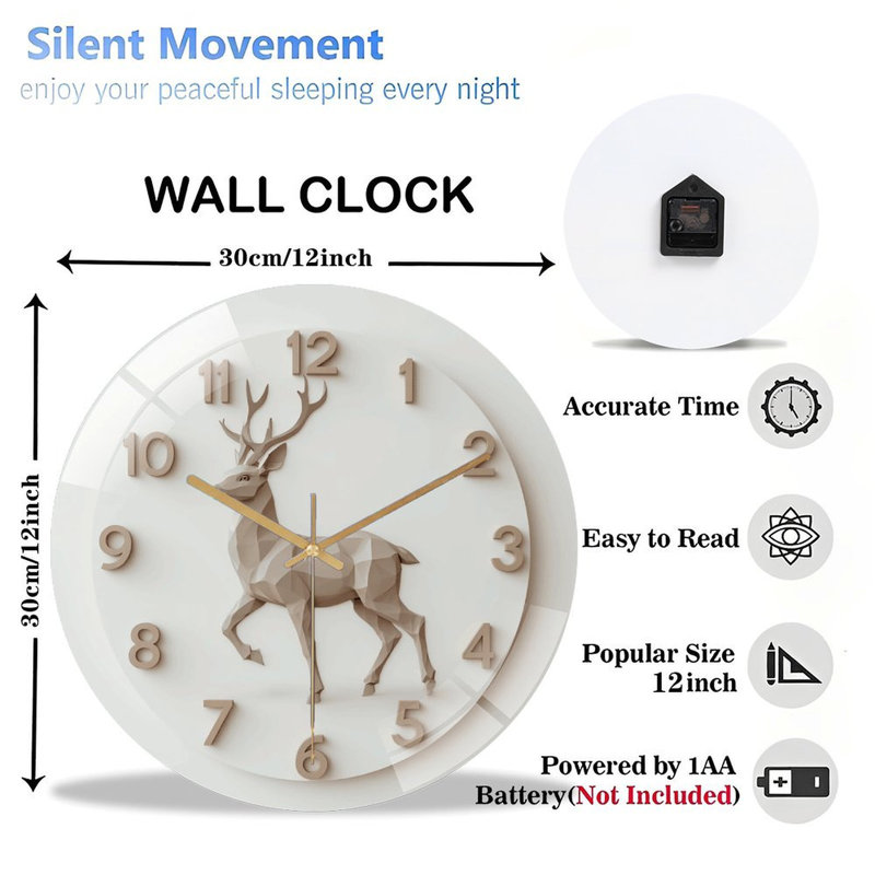 Horloge murale de cerf - Horloge murale 12 po