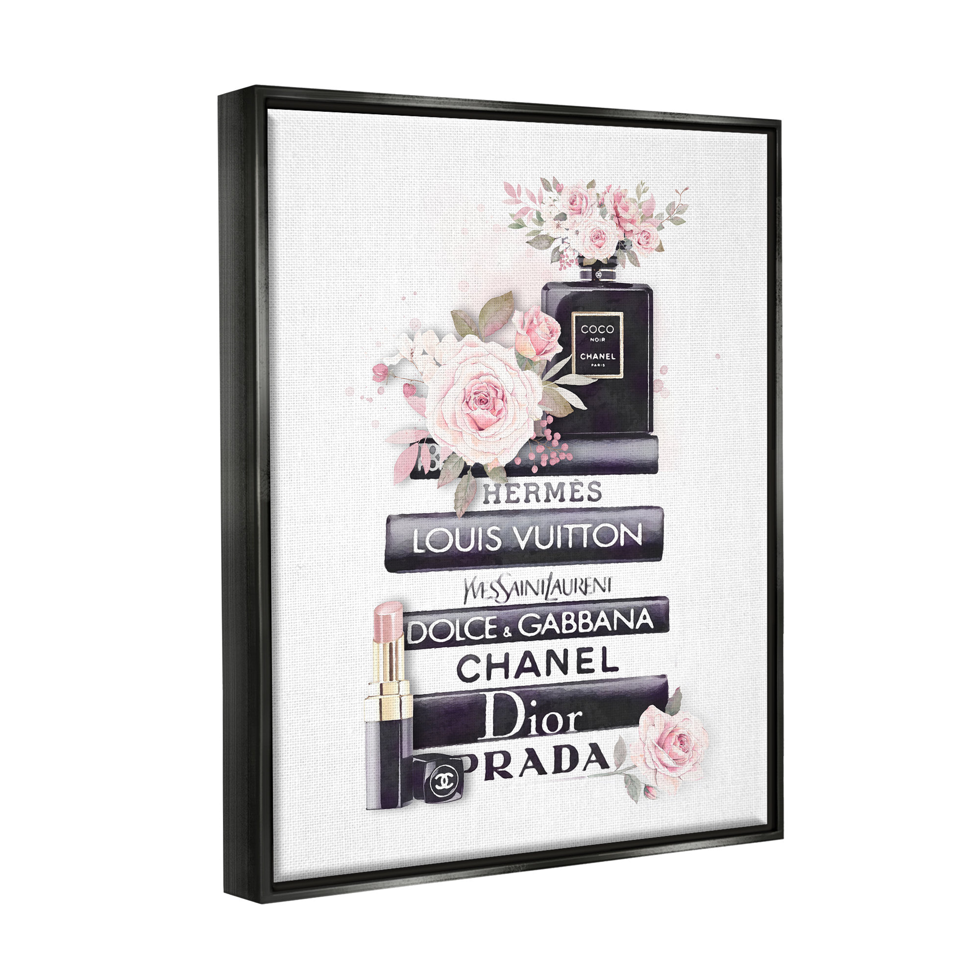 Stupell Industries Pink Roses And Toiletries Fashion Glam Bookstack Framed  On Canvas by Ros Ruseva Graphic Art