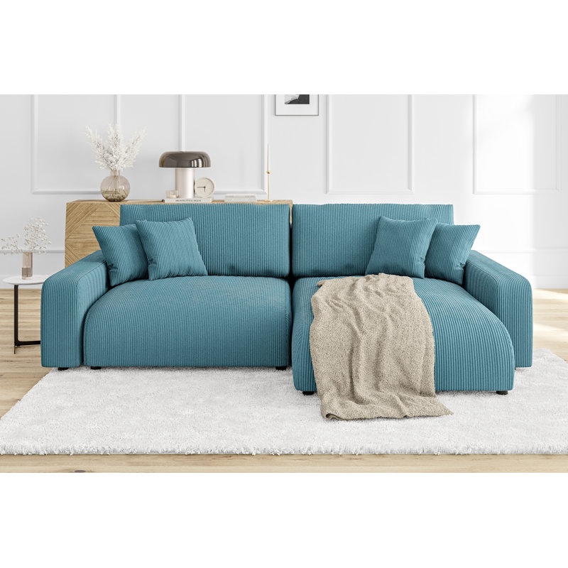  Gisela Sleeper Corner Sofa Chaise Bed with Storage Cord Fabric, Right Hand Facing, Turquoise