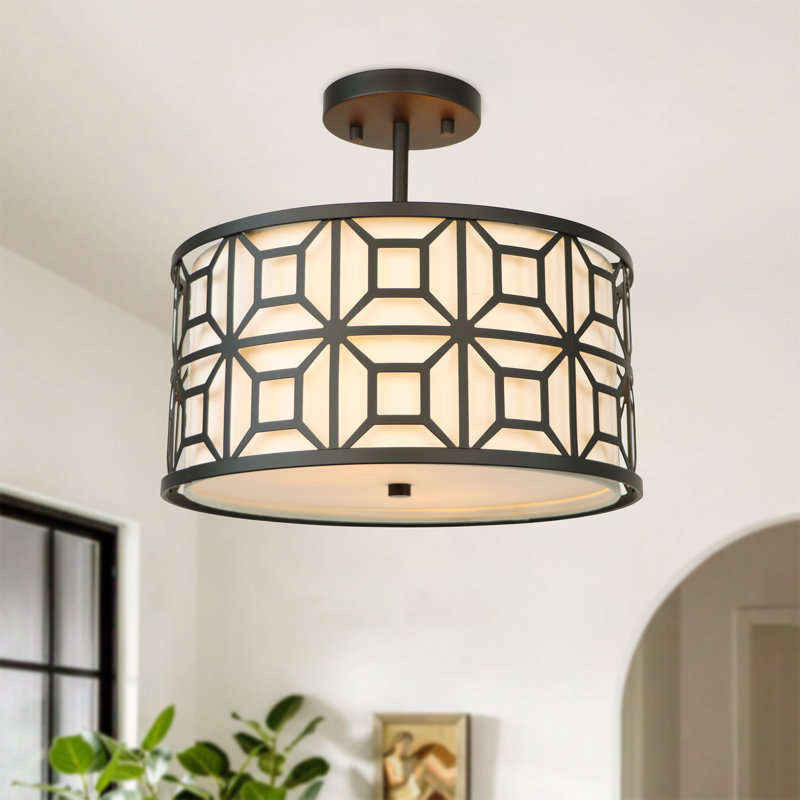Flush Mount Ceiling Light: Modern 2-Light Semi Flush Mount Chandelier,Drum Kitchen Light Fixture for Dining Room, Bedroom Ceiling Lamp