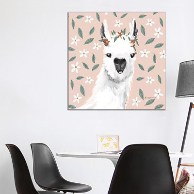 Delightful Alpacas I Floral Crop by Becky Thorns - Wrapped Canvas Print
