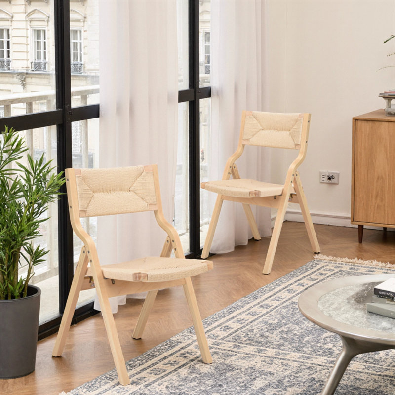 Chaises de salle à manger avec siège tissé et dossier en filet (ensemble de 2), Naturel, Naturel