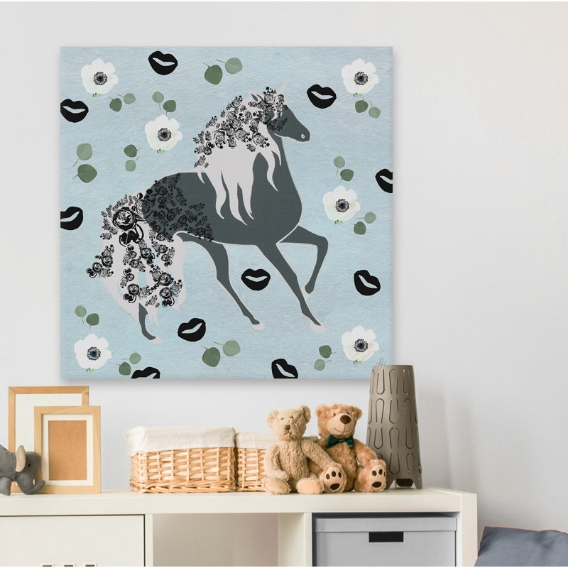 Reproduction de licorne florale noire Leonaldo sur toile tendue, H 24 po x l 24 po