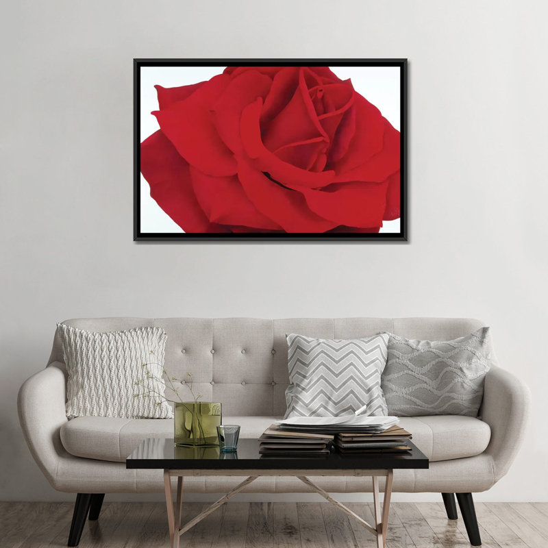 " Red Rose " by Yvonne Poelstra-Holzhaus, 18" H x 26" W x 1.5" D, Black Framed Canvas, No Mat