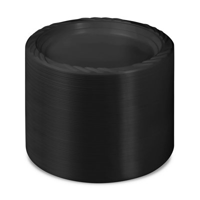 9 inch Black Disposable Plastic Plates for 200 Guests