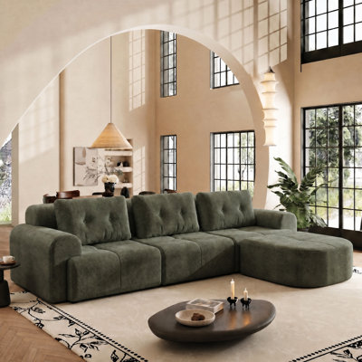 112.2" No Assembly Required 4-piece Cloud Couch Comfy Compression Sofa With Ottoman