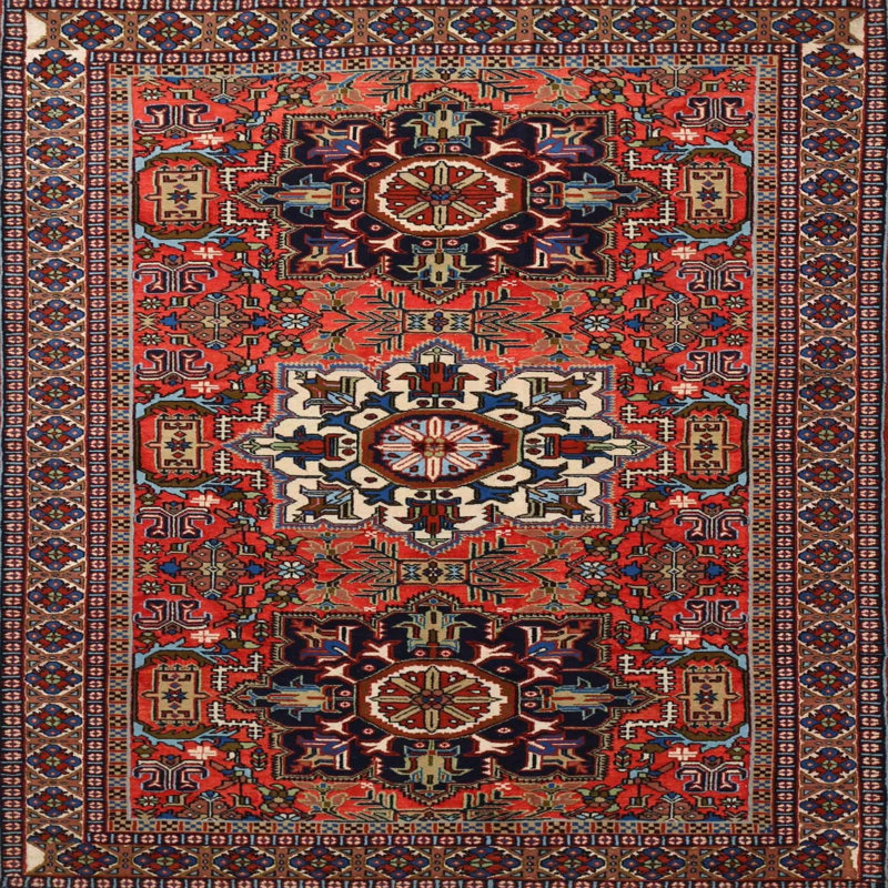 Tapis traditionnel rouge / noir Bernartice, Carré 6 pi