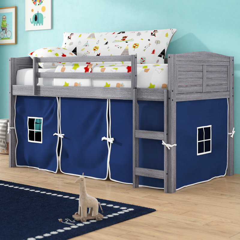 Hager Twin Solid Wood Platform Low Loft Bed by Sunside Sails, White, Blue