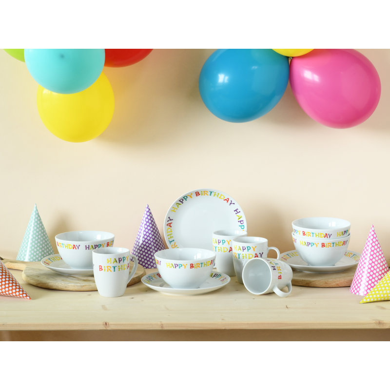 Happy Birthday Piece Porcelain Dinnerware Set - Service for 4