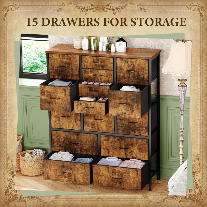 99 cm W Chest of 15 Drawers, Brown