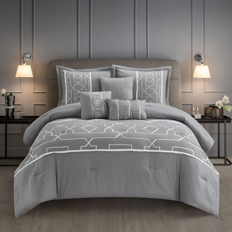 Tonya Microfiber 6 Piece Comforter Set, Gray, Queen Comforter + 5 Additional Pieces
