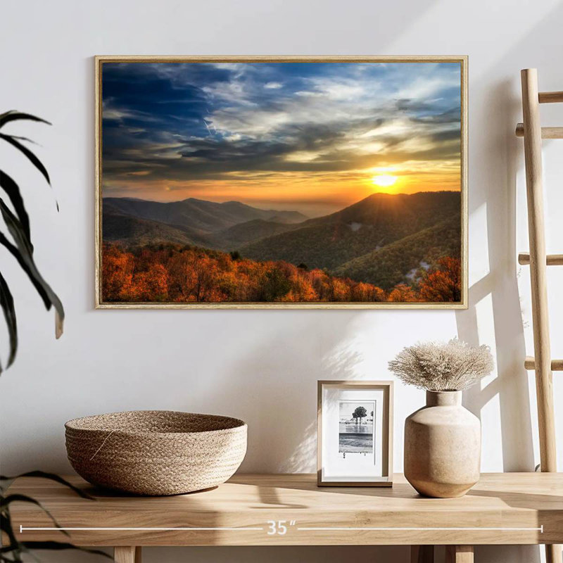 Shenandoah Sundown, 25 po x 17 po, Cadre flottant en bois naturel