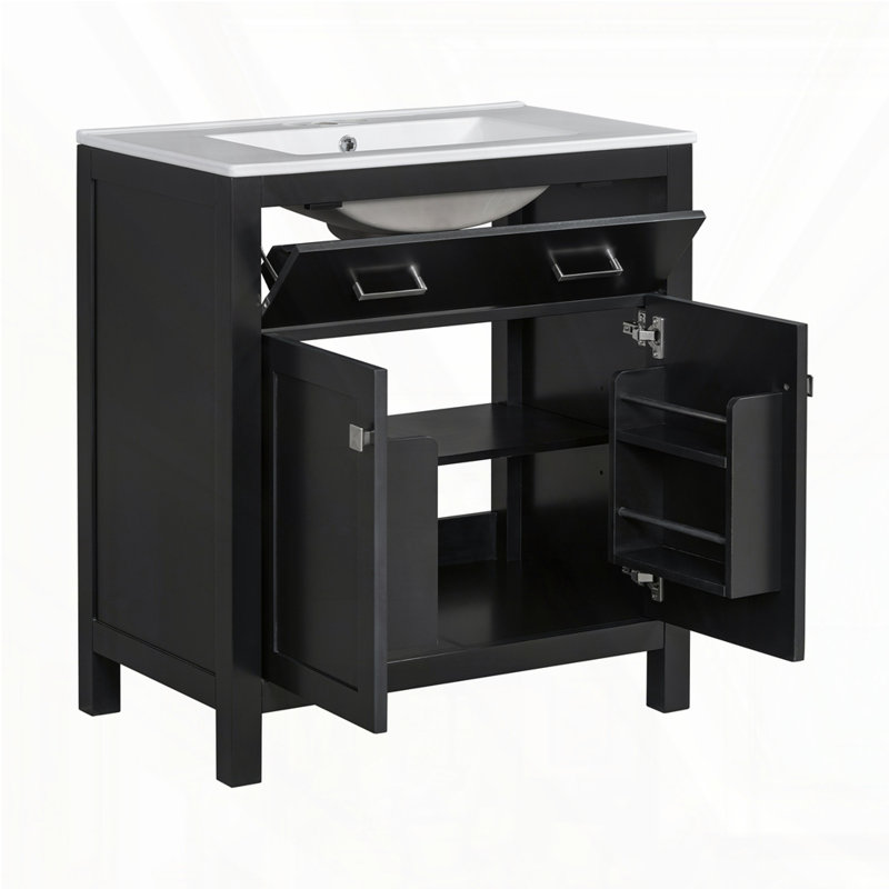 Meuble-lavabo 30 po avec lavabo en céramique, Noir