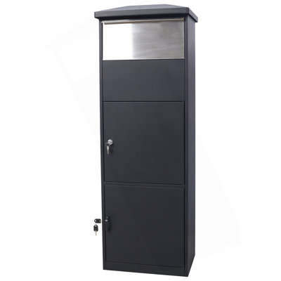 Large Package Delivery Parcel Mail Drop Box For Porch, Floor Lockable Drop Slot Mail Box With Parcel Compartment, Black