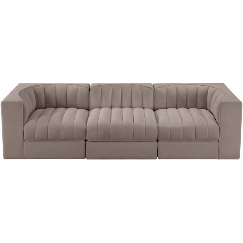 Tissu en velours Rummi Performance 3 pièces Canapé modulaire, 27 po H x 97 po L x 34 po P, 3, Taupe