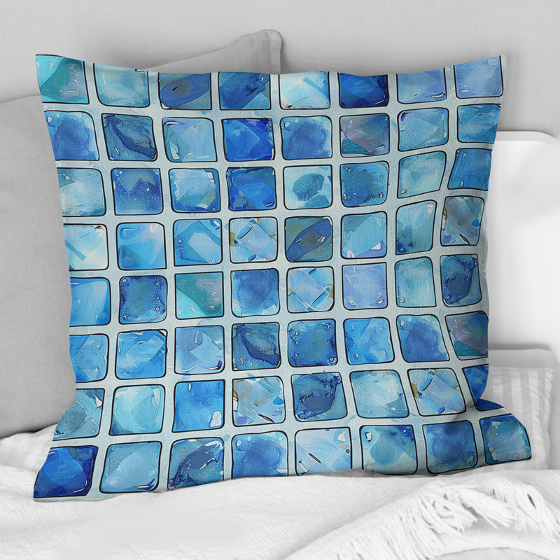 Blue Modern Mosaic Tile II - Modern Throw Pillow, 16"H x 16"W