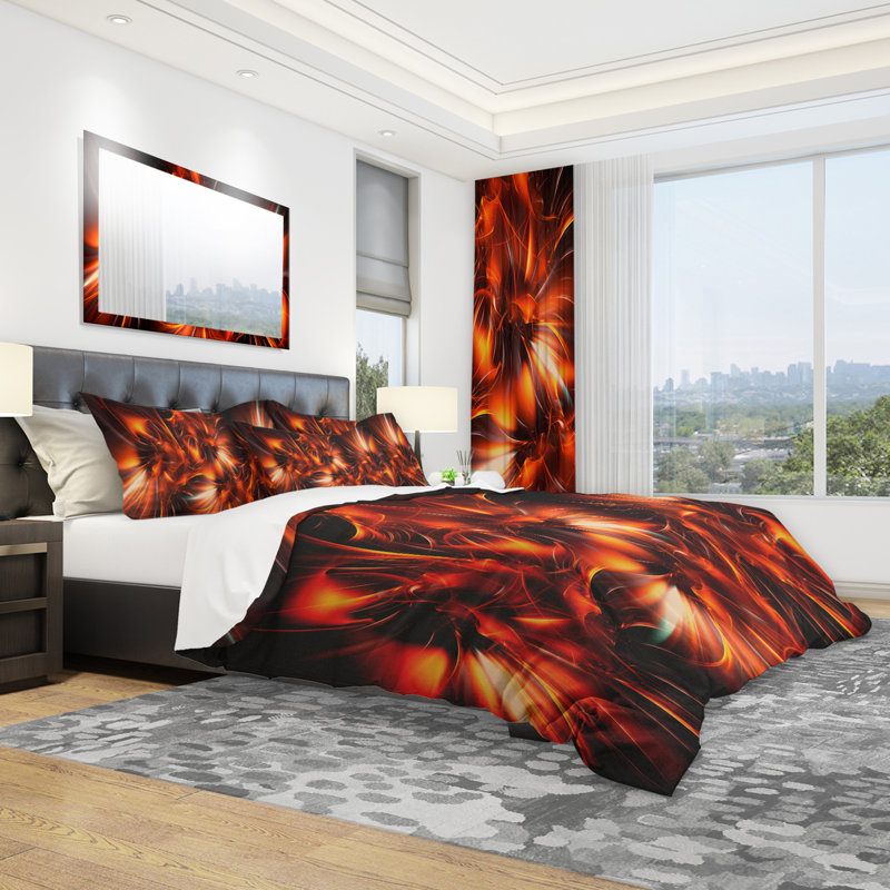 Abstract Duvet Cover Set - Microfiber Polyester, King Duvet Cover + 2 Shams, Gold