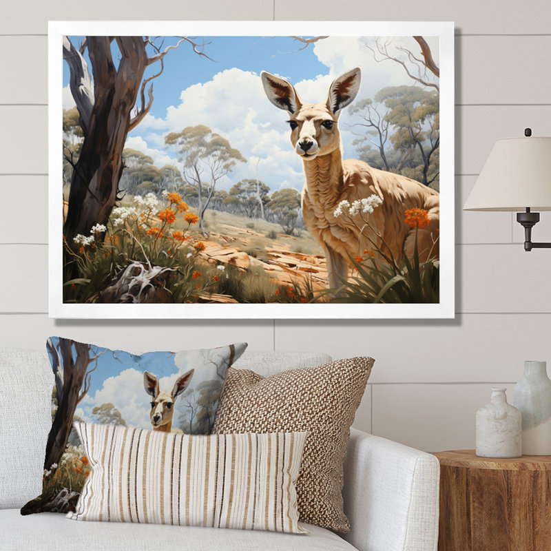«Kangaroo Bound Pastoral II», reproduction sur toile, H 30 po x l 40 po x P 1,5 po, Cadre simple blanc