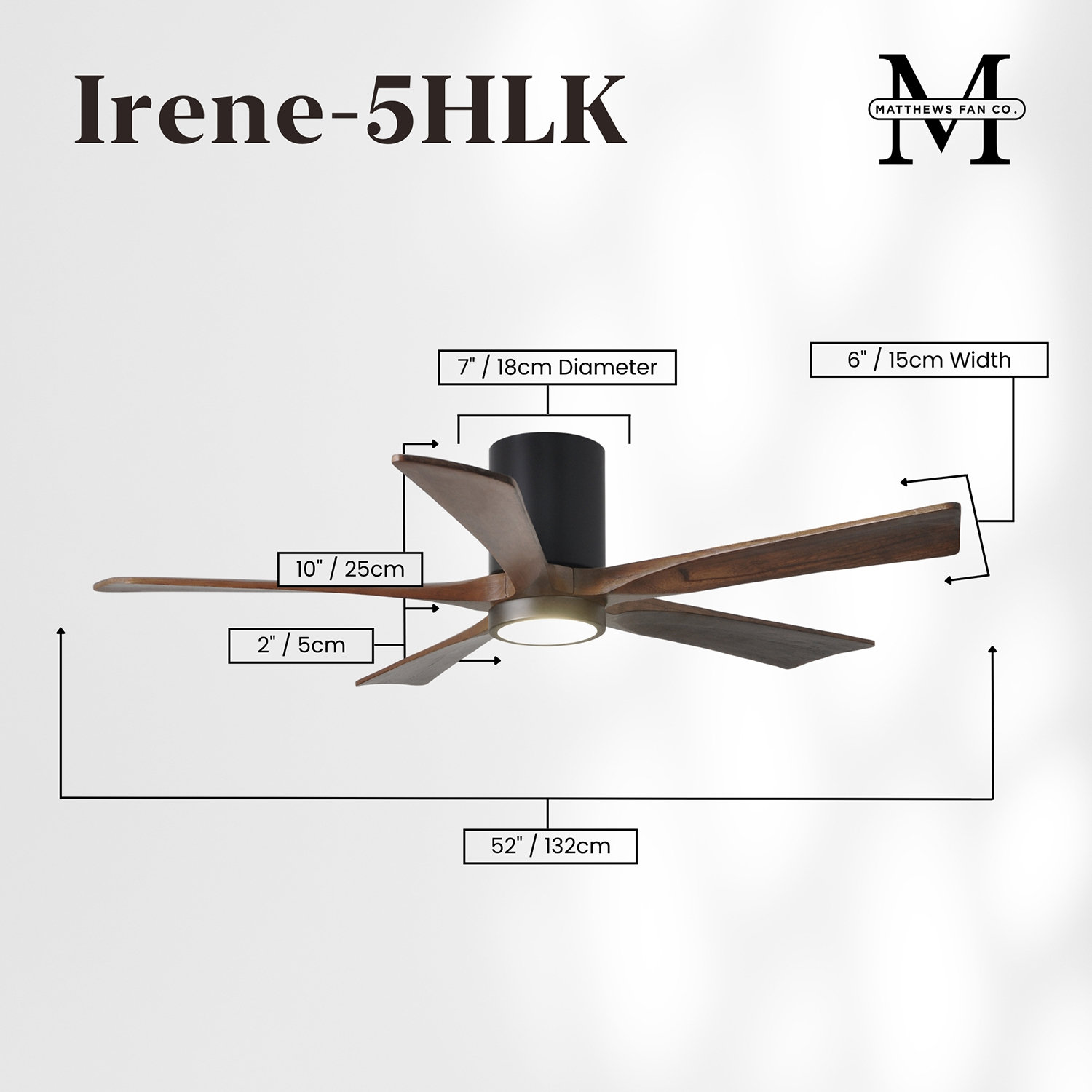 Irene Ceiling Fan with LED Light Kit, Matte Black, 52", Walnut Tone