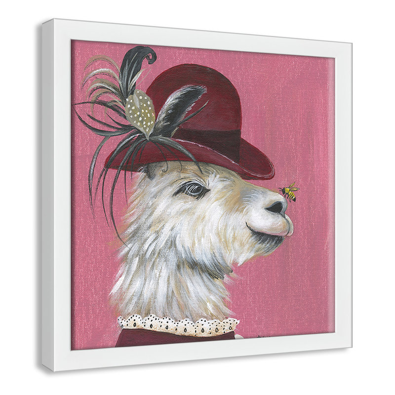 Art sur toile llama, H 13 po x l 13 po x P 1,18 po, Cadre blanc
