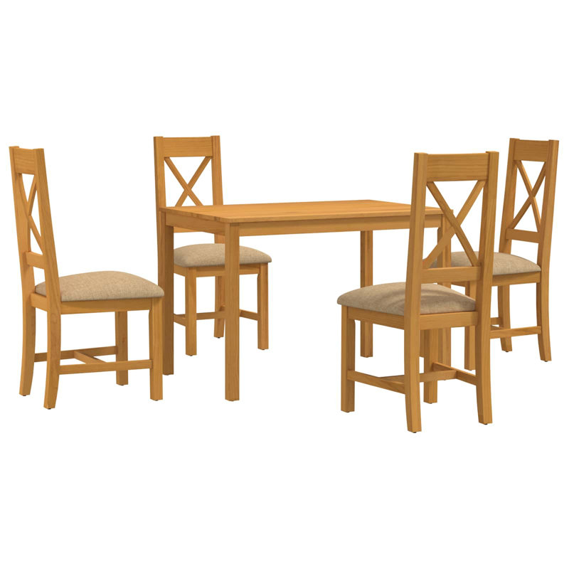 Oak Solid Wood Dining Set, Grey, 5