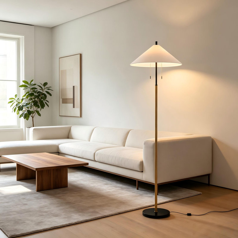 Lampe sur pied en rotin naturel 68 po Kisean, 2 lumières avec base en marbre