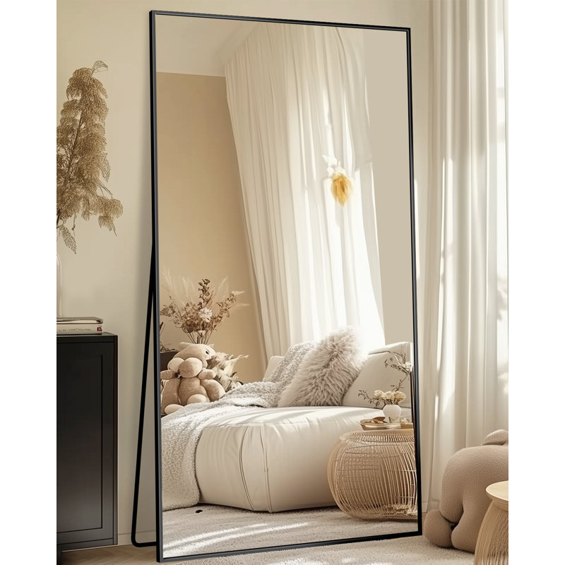 Large Decorative Floor Mirror, Full Length Cheval Standing Mirror For Bedroom Decor, Living Room, Black, 76" x 34"